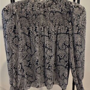 cinq a sept Black and White Paisley Smocked Blouse